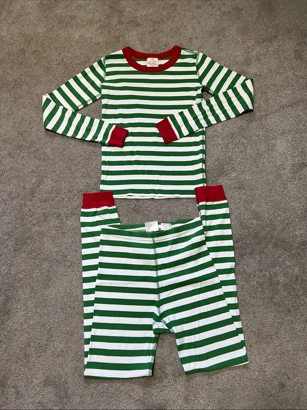 Hanna Anderson 100% Organic Cotton Green and White Striped Pajamas size 14
